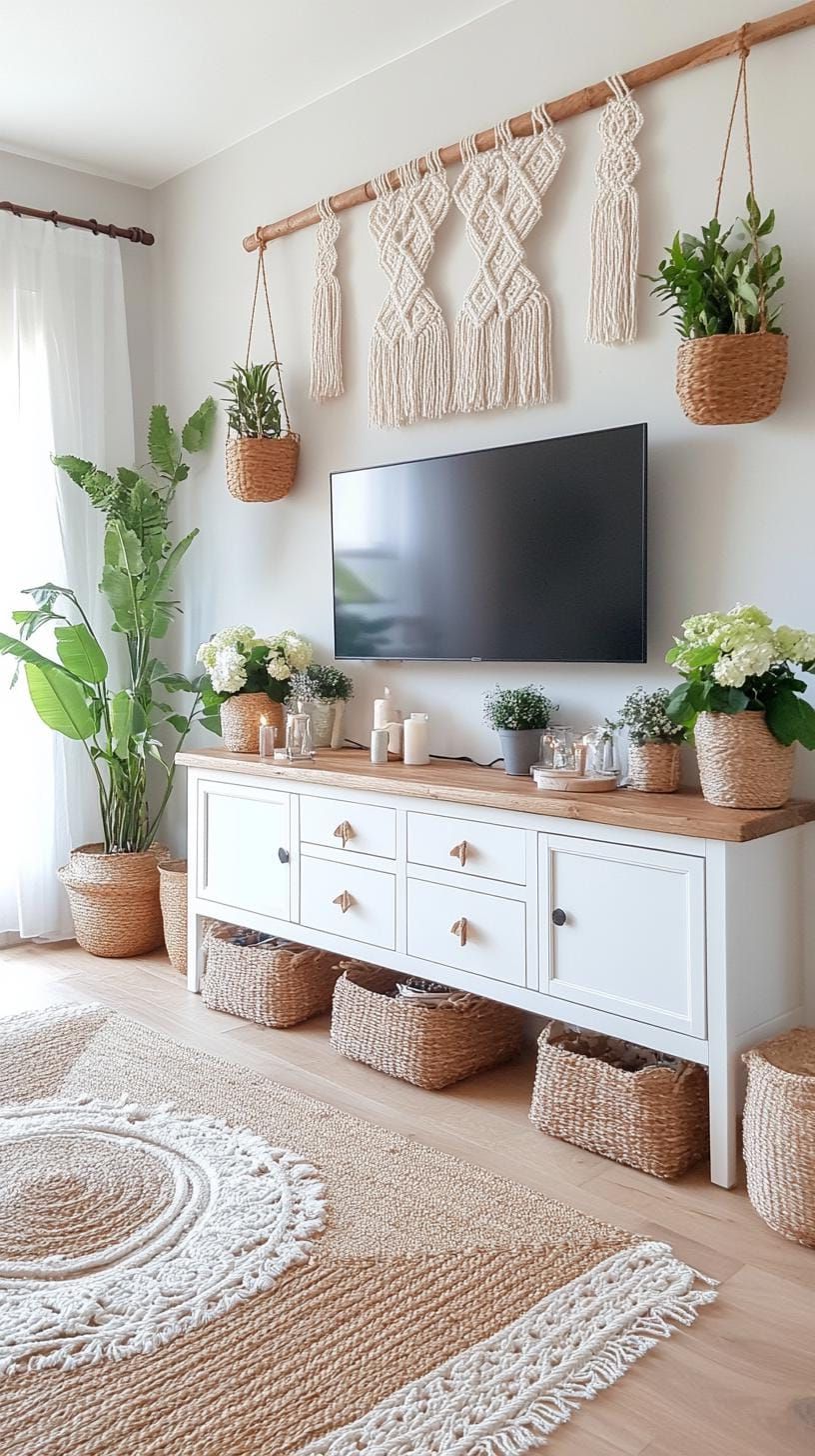 9. Boho TV stand with macrame and string lights - photo 2