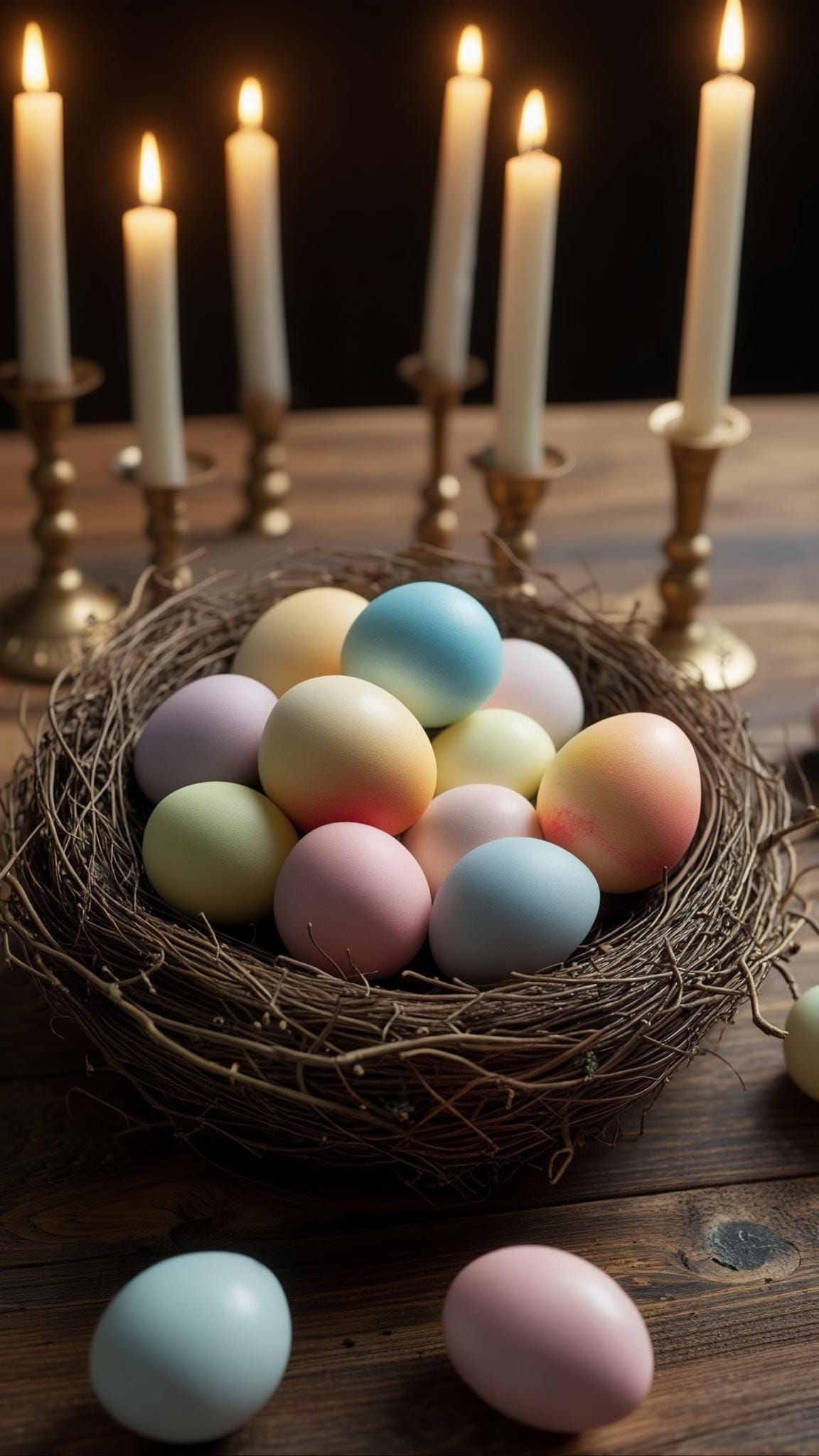 10. Rustic Bird's Nest With Pastel Eggs