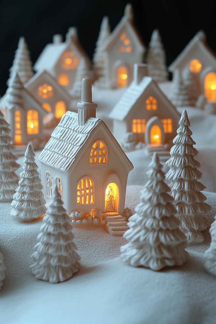 4. Miniature White Ceramic Village