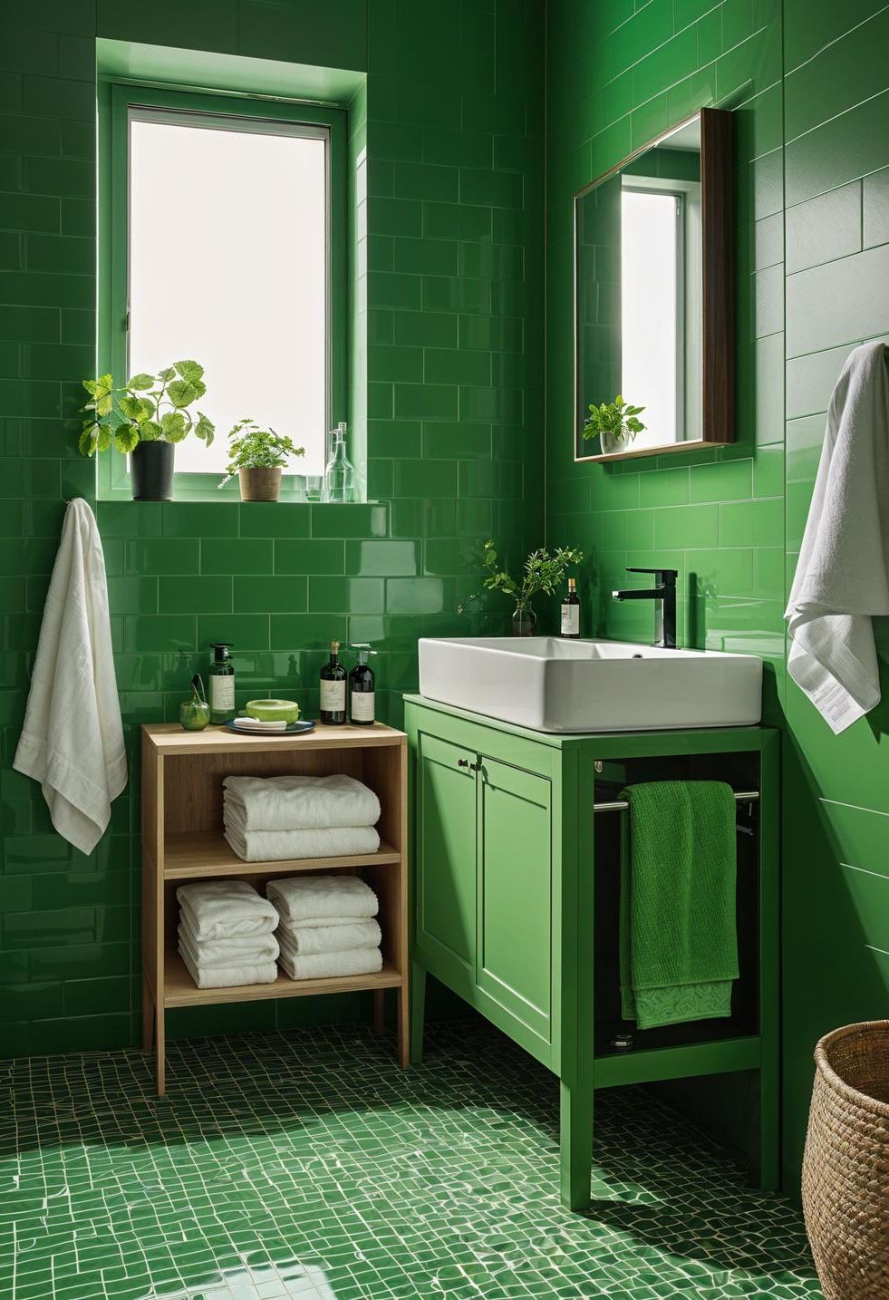 21. Monochrome Green Bathroom Palette