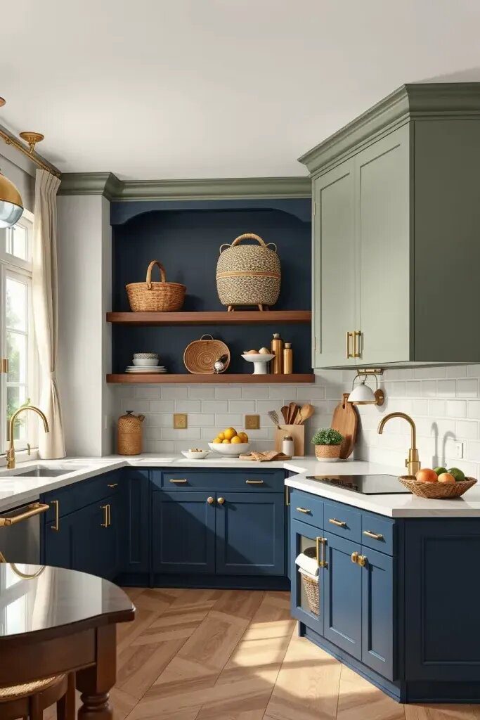 Two-Tone Sage and Blue Cabinet Ideas