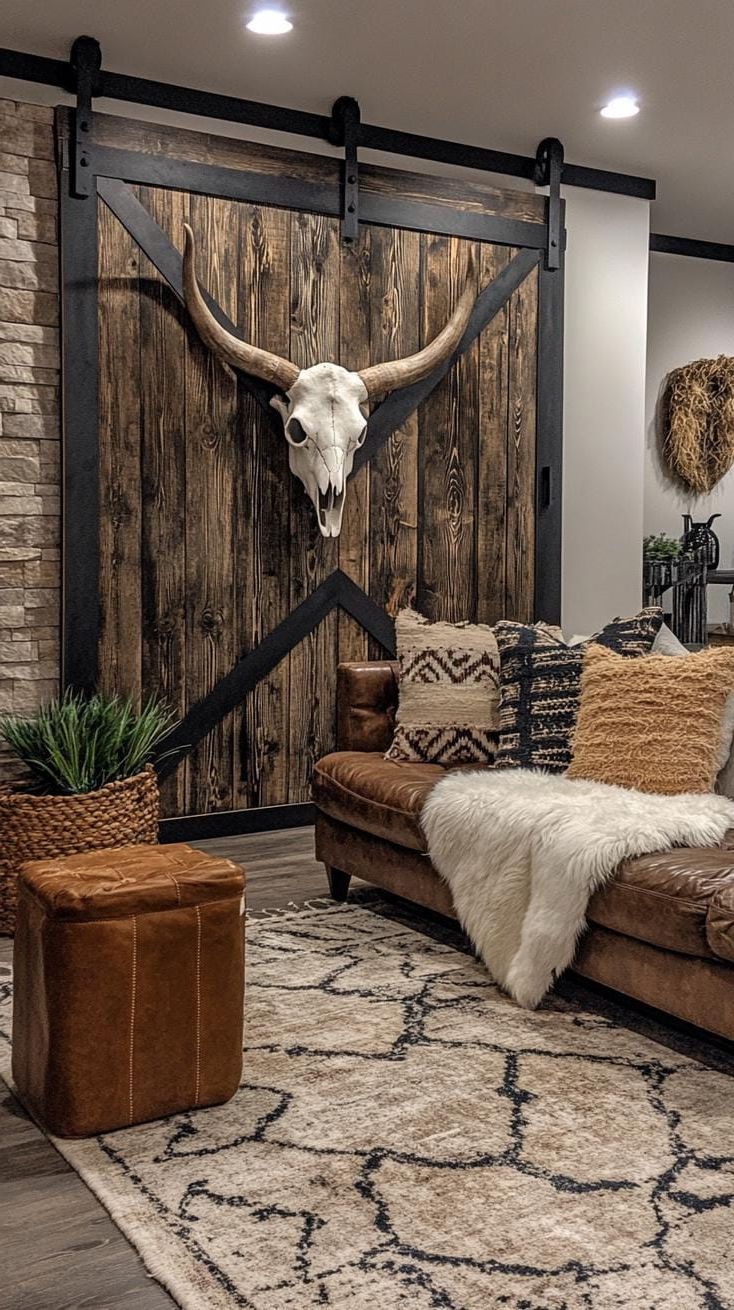 19. Accent Wall With Cow Skull and Wood Art - photo 3