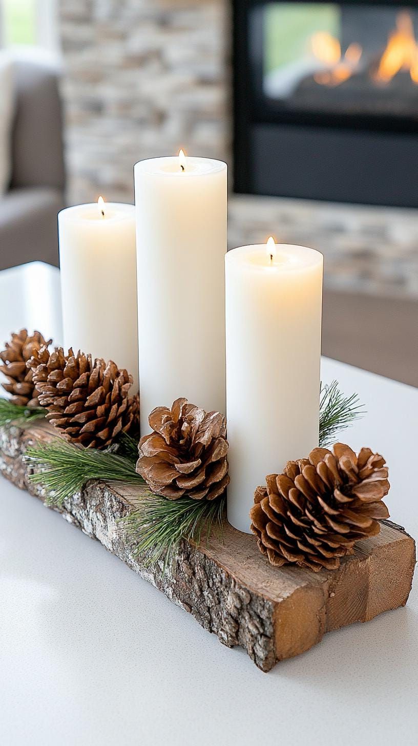 20. Winter centerpieces with pinecones and candles - photo 3