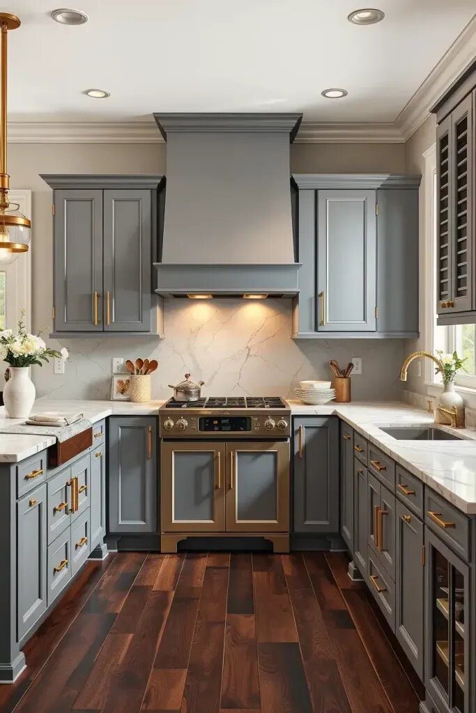 Gray Cabinets Paired with Gold Hardware - photo 2