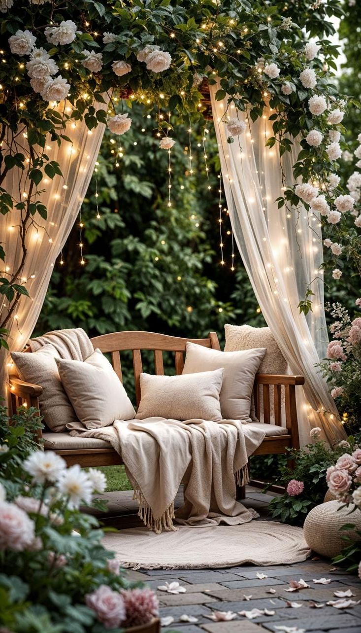 28. Fairy Lights Wrapped Around a Garden Bench - photo 2