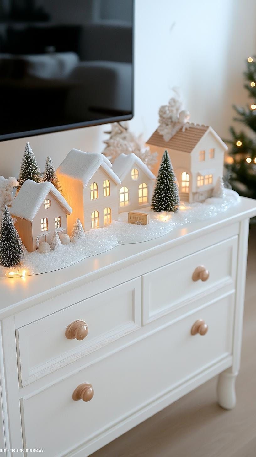 1. Snowy village scene with vintage twinkle lights - photo 2