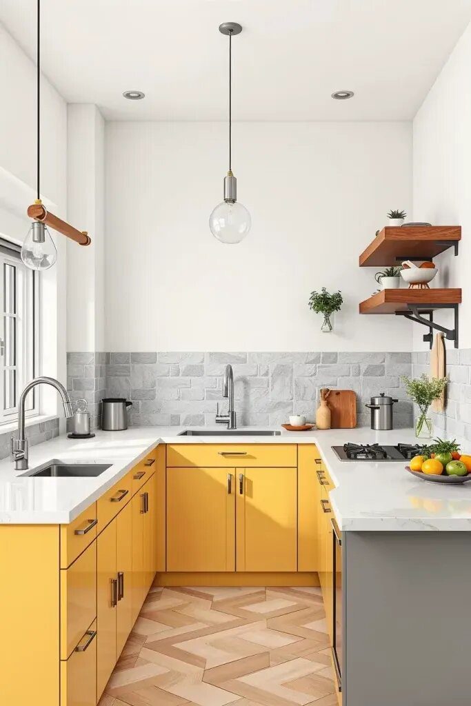 Muted Yellow Cabinets for a Minimalist Kitchen