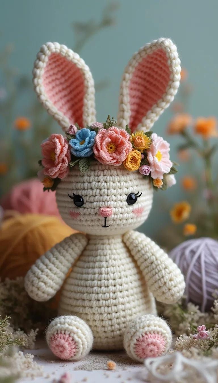 10. Crochet Amigurumi Bunny With Floral Crown