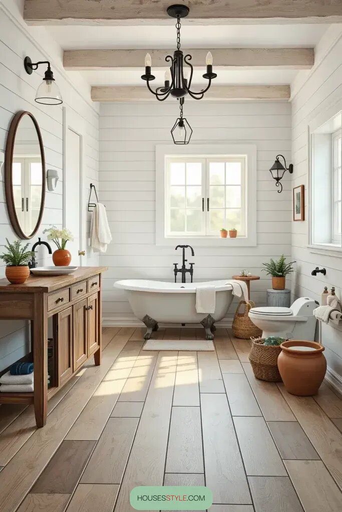 Farmhouse Bathrooms With Rustic Wood Tile Charm