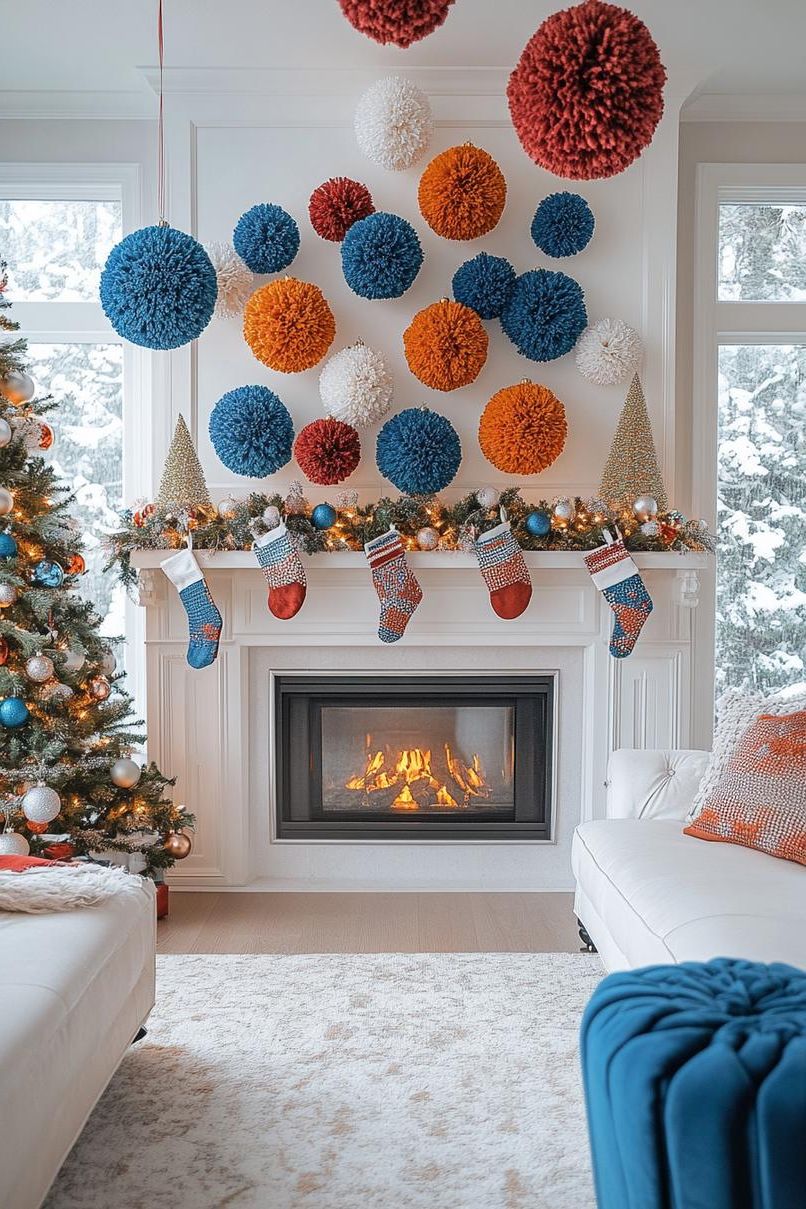 21. Pom-Pom Mantel Decor Ideas