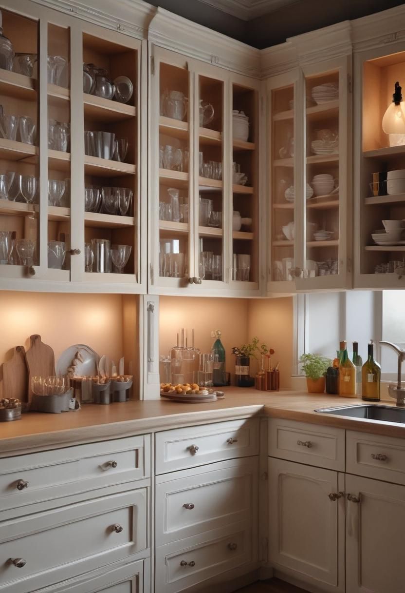 3. Illuminated Glass-Front Cabinets