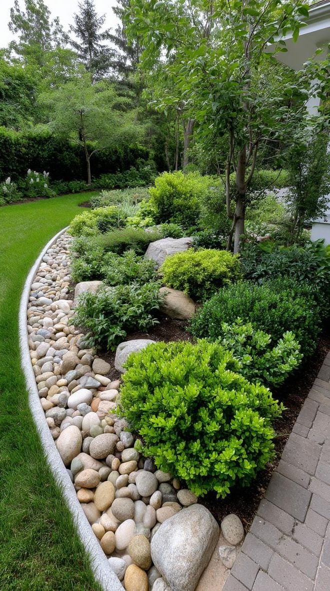 31. Small Bushes Framing a Pebble Border Curve