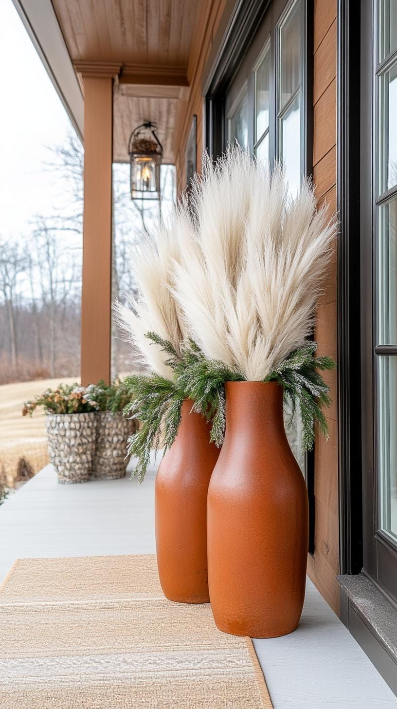 14. Tall Ceramic Vases Filled with White Pampas Grass - photo 3