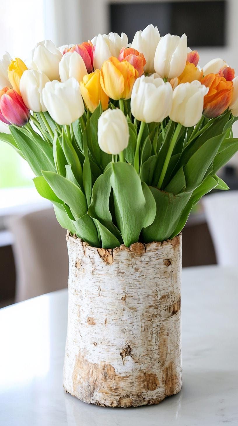 13. Birch and White Tulip Centerpiece