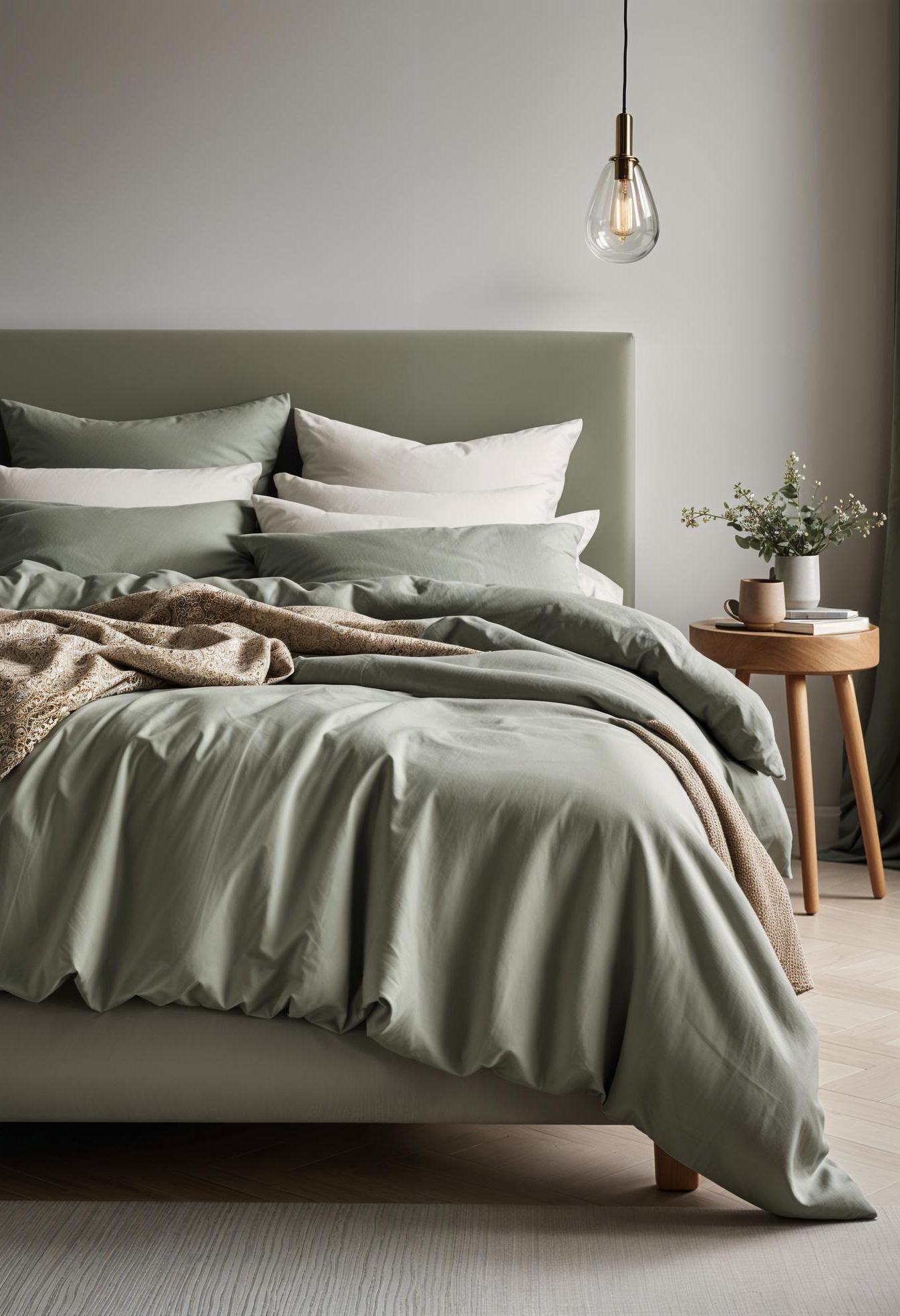 9. Nordic-Style Sage Green Bed Frame