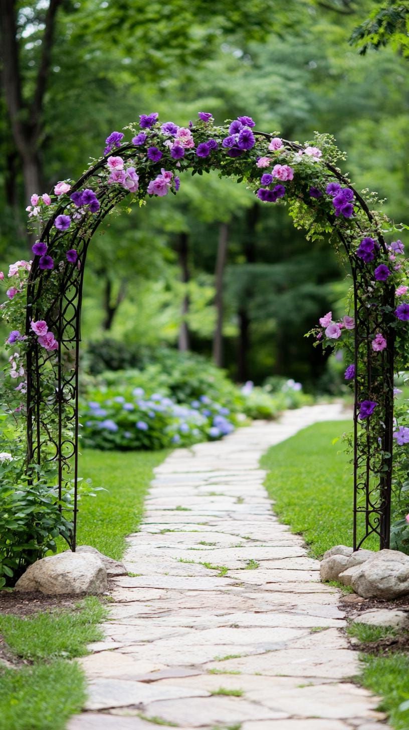 27. Aged Archway Wrapped in Blooming Vines