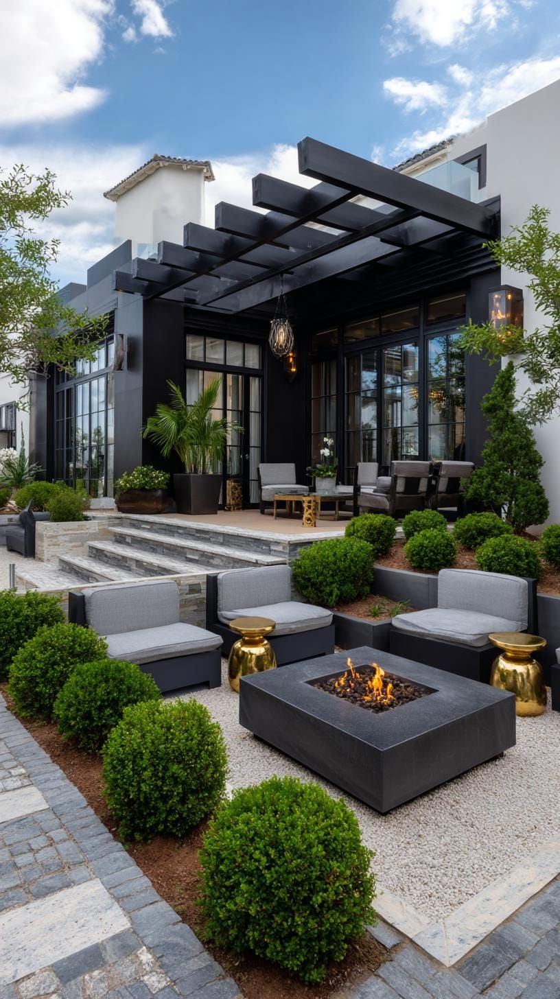 21. Black Pergola Centered Around a Fire Pit - photo 2