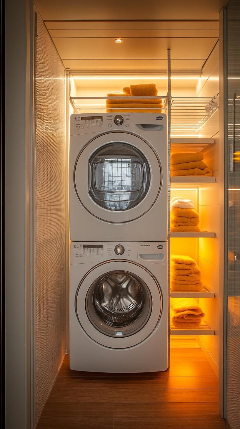 6. Vertical storage tower with pull-out drying racks beside machines - photo 2