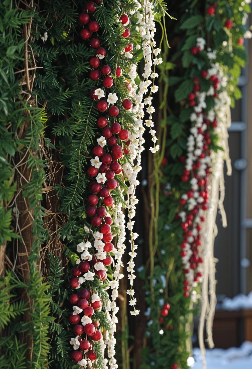 6. Festive Cranberry Popcorn Garland Display