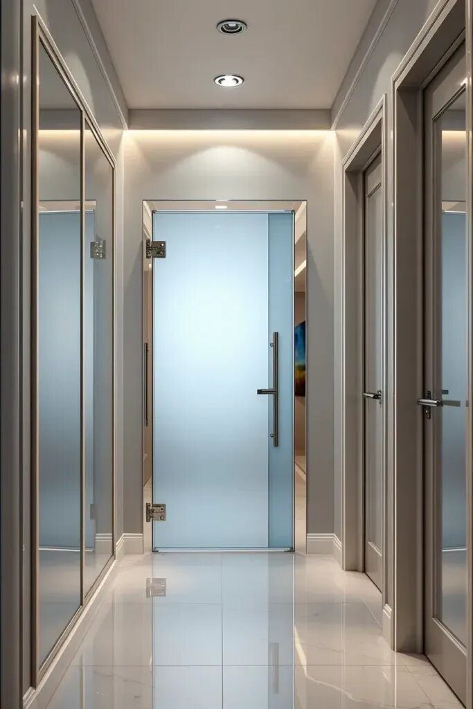 Frameless Glass Doors to Open Up a Hallway