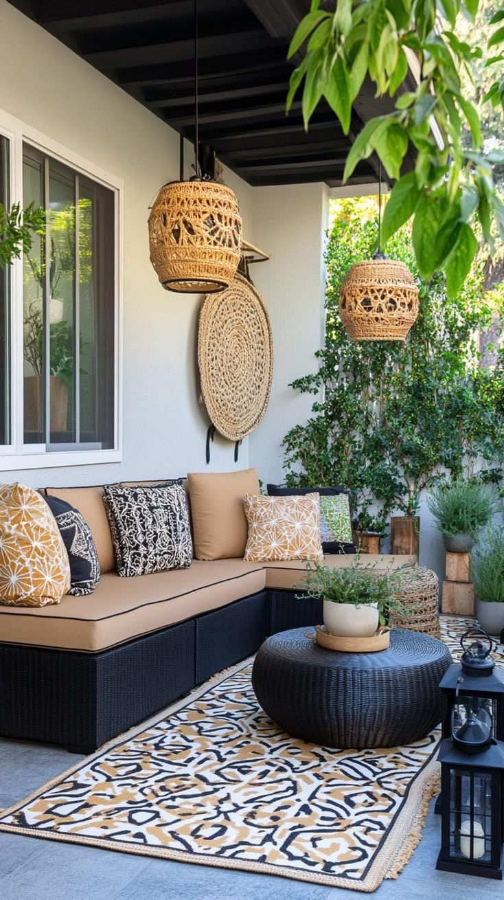 37. Black and Tan Patio with Geometric Accents