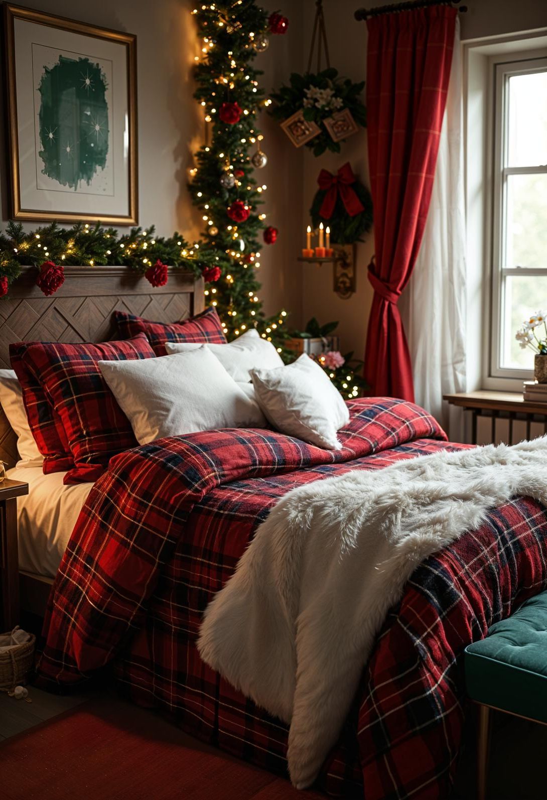 1. Festive Plaid Bedding Inspiration