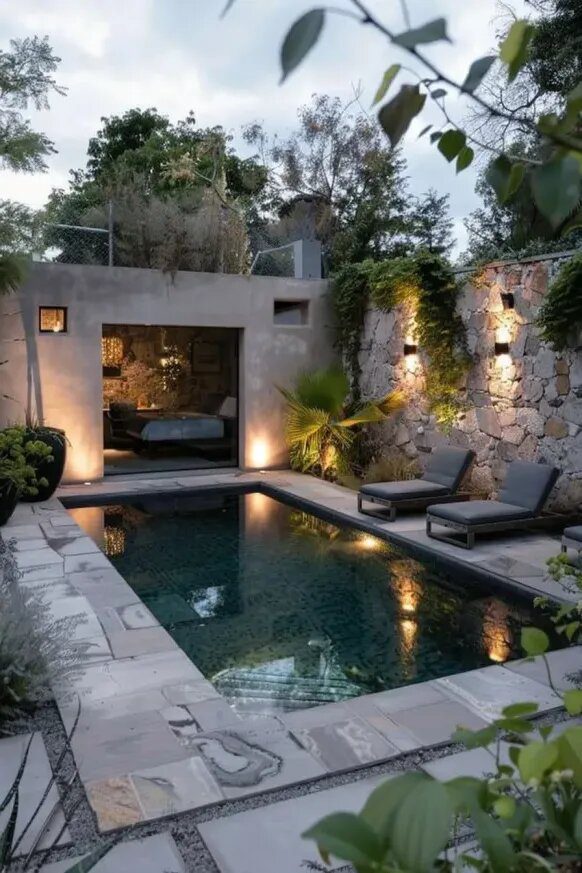 Comfy Seating Anchors This Luxurious Pool Area