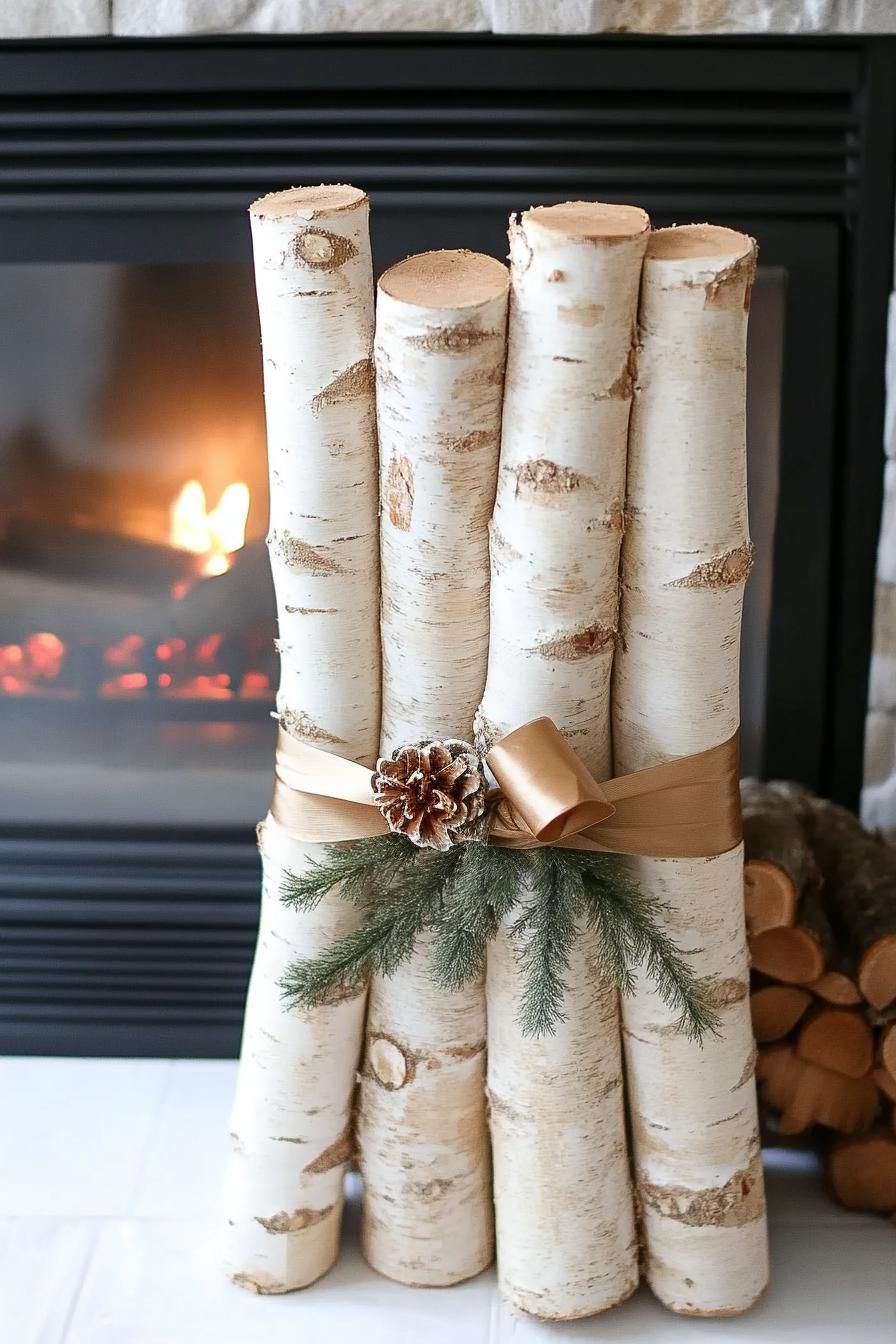 18. Rustic Birch Log Fireplace Styling - photo 2