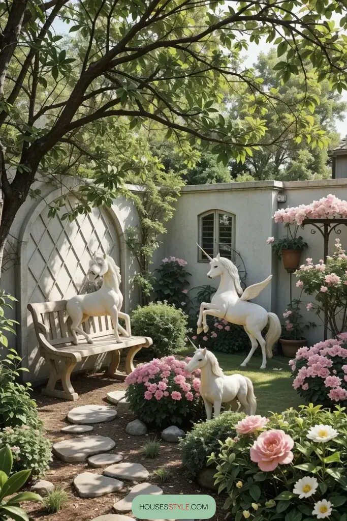 Unicorn Figurines Tucked Into Quiet Garden Corners - photo 2