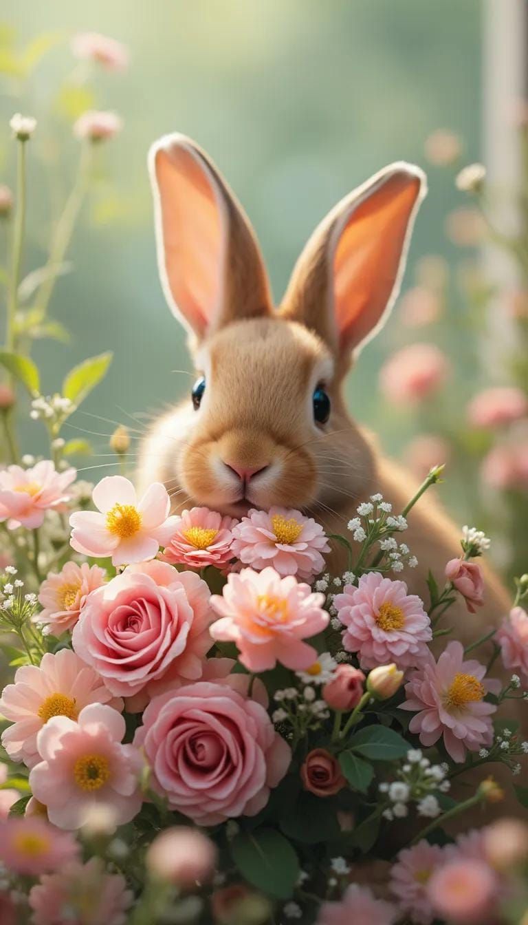 2. Bunny Holding Pastel Flower Bouquet - photo 2