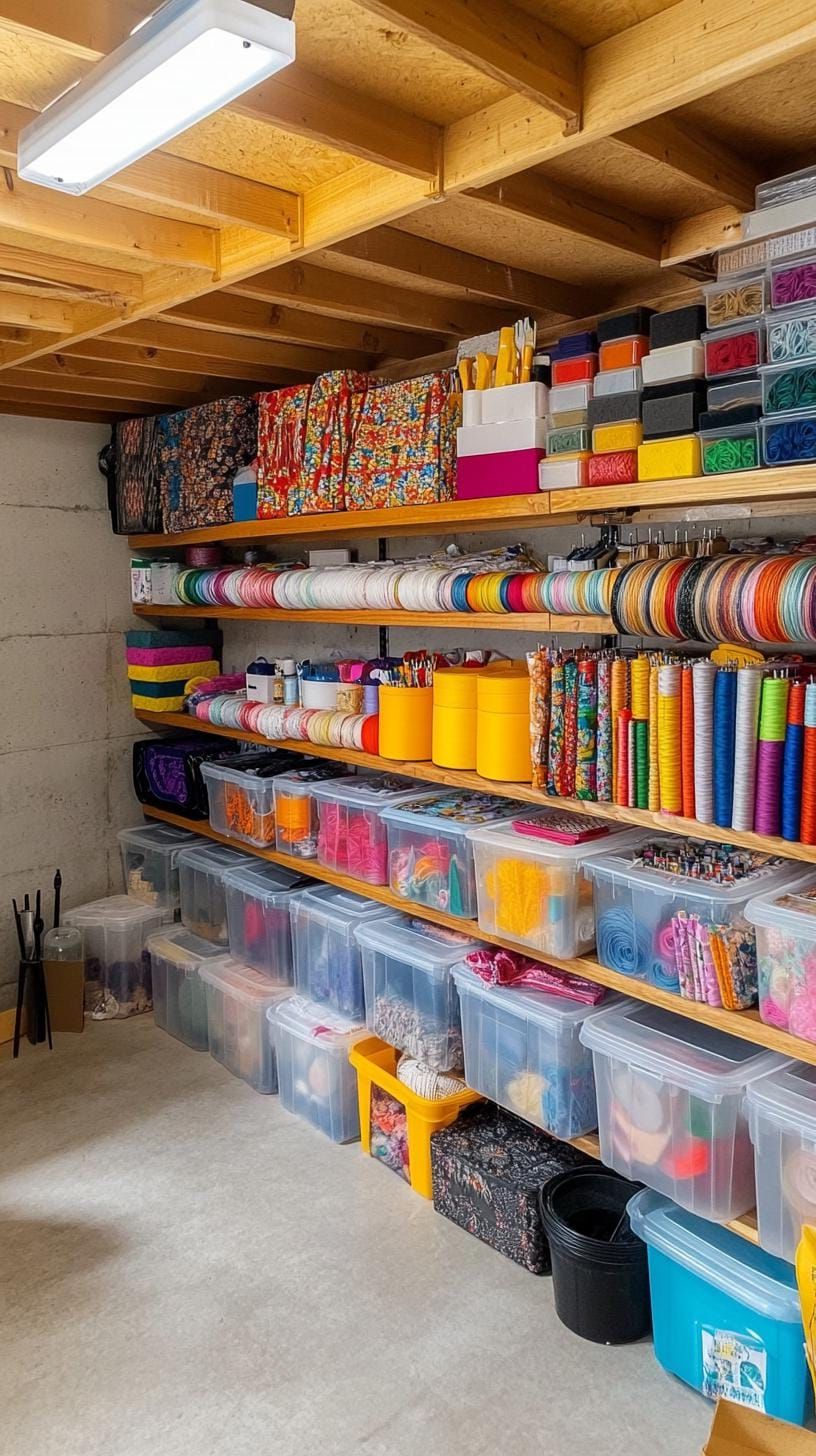 10. Basement Craft Room With Wall-to-Wall Clear Bins - photo 2
