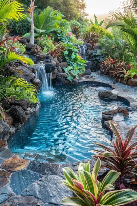 Tropical Plunge Pool Surrounded By Greenery