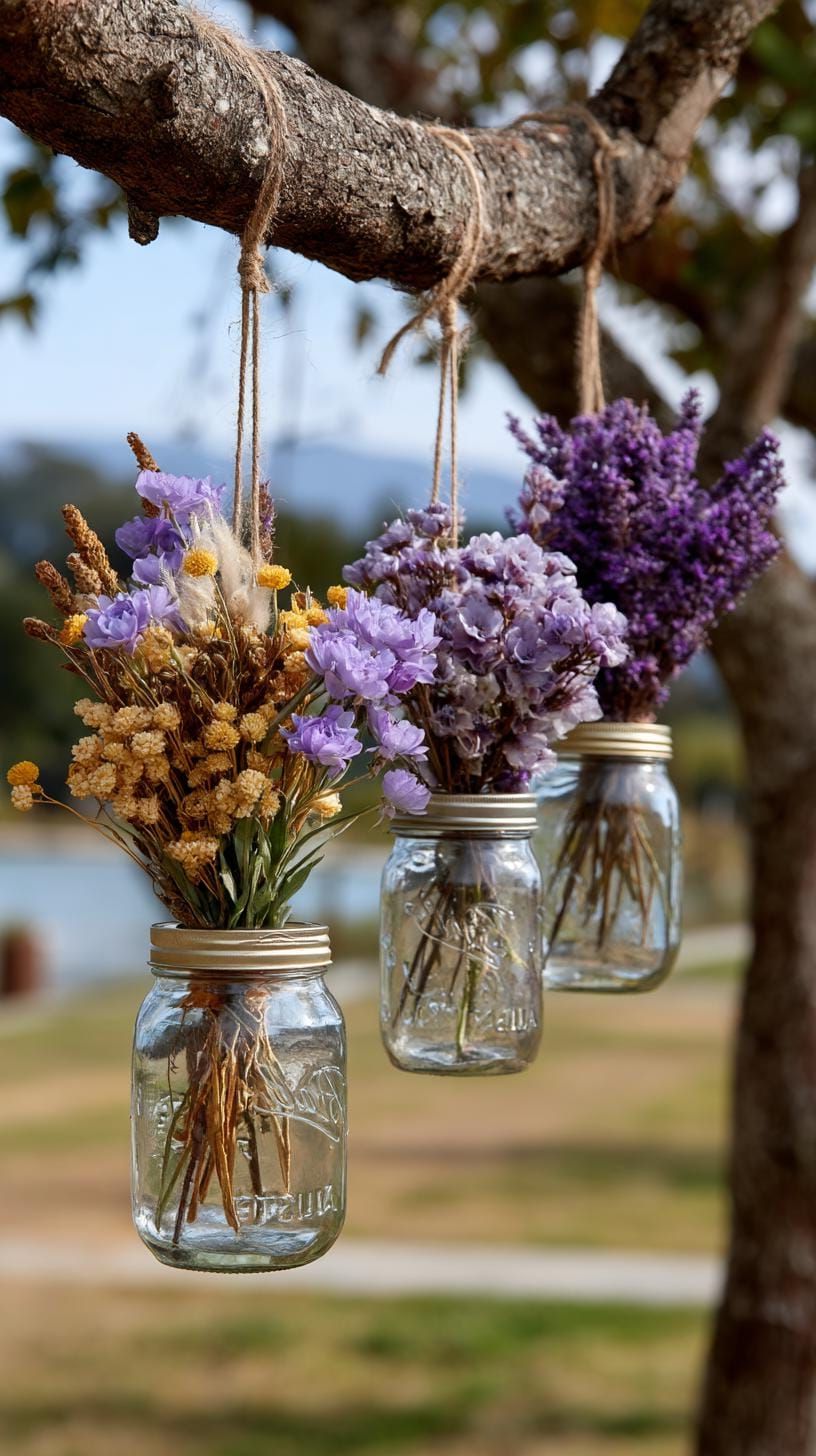 17. Mason Jars Filled With Dried Flower Bundles