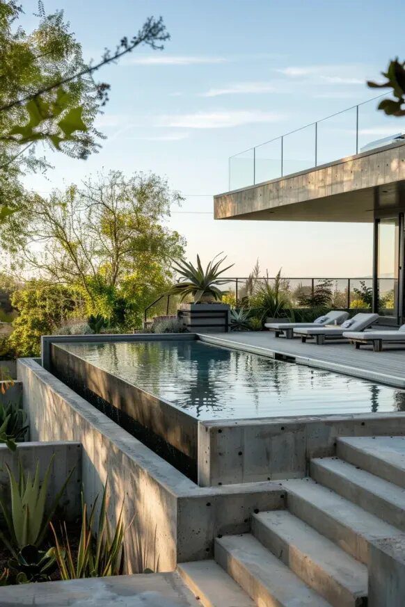 Above Ground Pool with Concrete and Glass Accents
