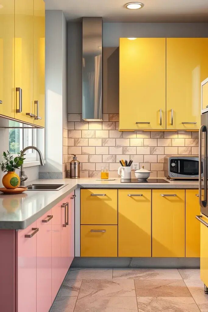 Glossy Cabinets in Retro Color Tones