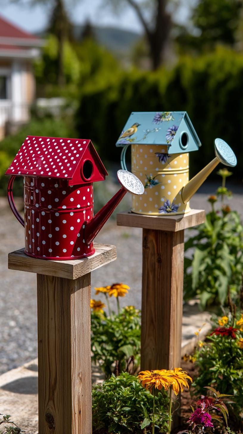 30. Painted Watering Cans Turned into Birdhouses - photo 2