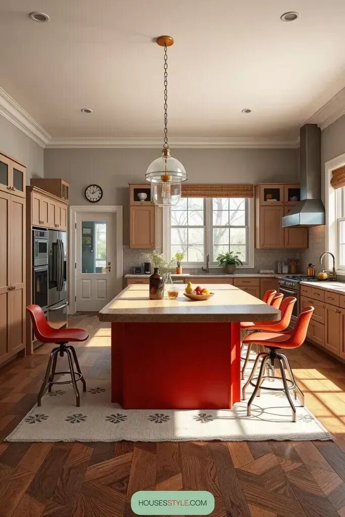 Red Kitchen Islands as a Focal Point