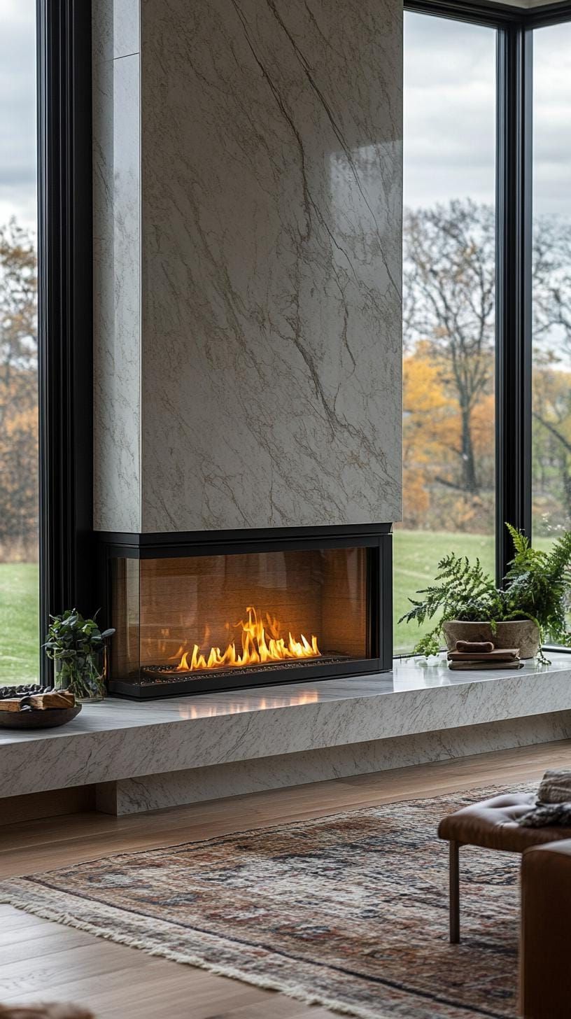 8. Low-profile fireplace under wide window views - photo 2