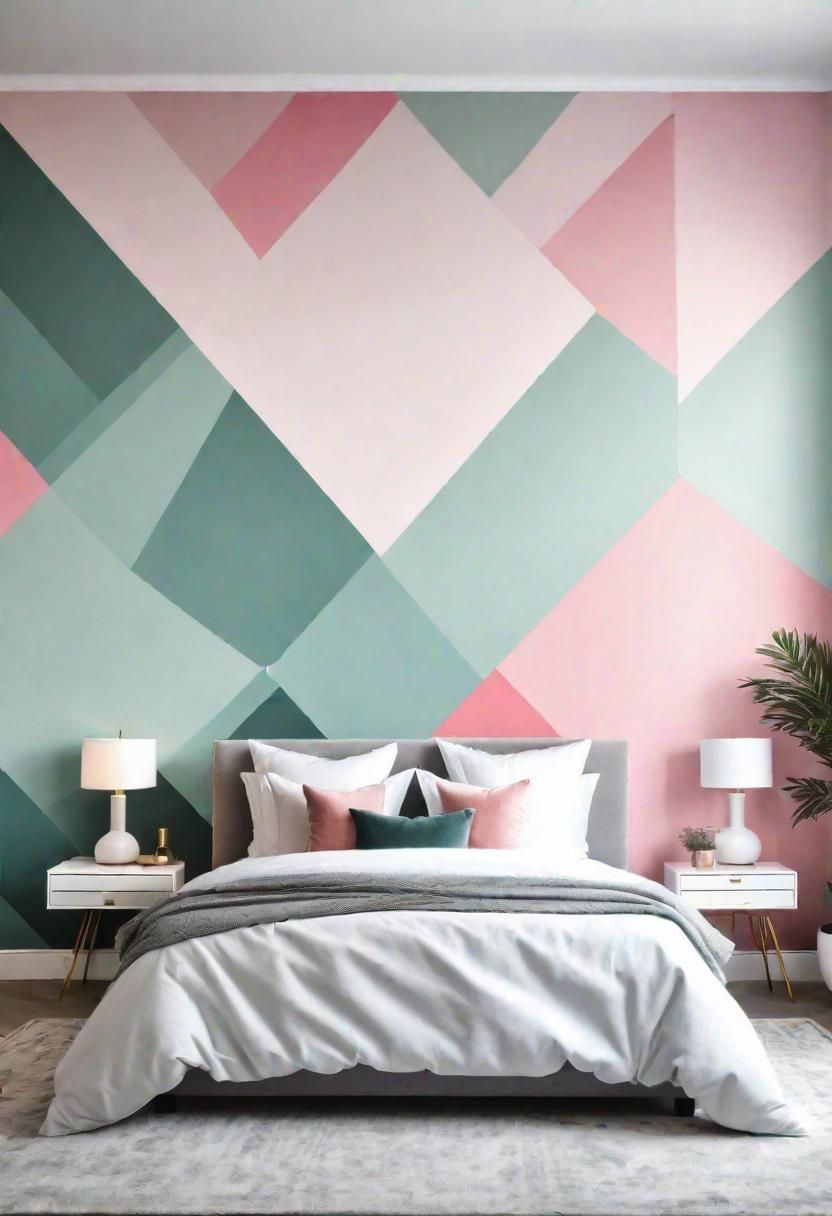4. Geometric Wall Murals: Sage & Pink