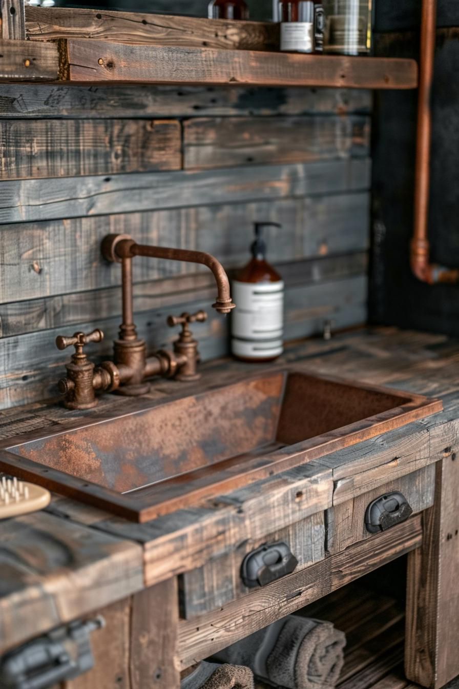 8. Industrial Metal and Wood Vanity Ideas