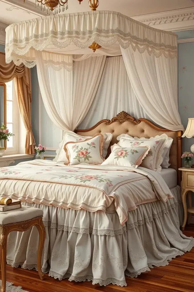 Ruffled Bed Skirts and Pillows for a Grandma-Chic Look