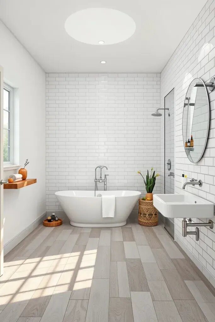 1. Combining Subway Tile with Wood Tile