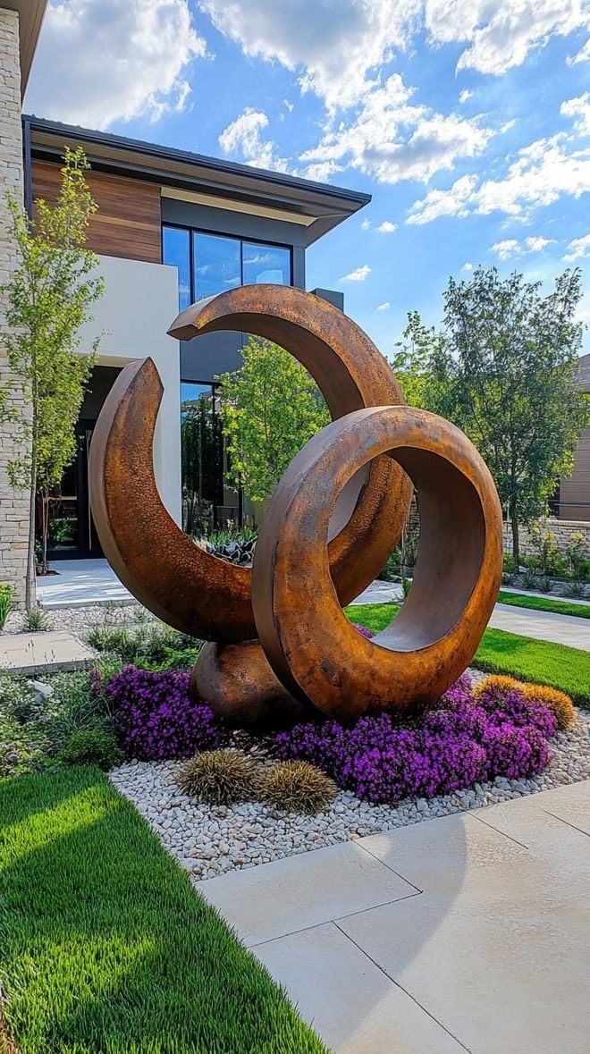 17. Garden Decor with Metal Sculptures