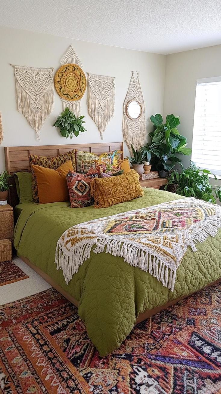 5. Eclectic Bohemian Hideaway with Sage Green Bedding and Macrame - photo 3