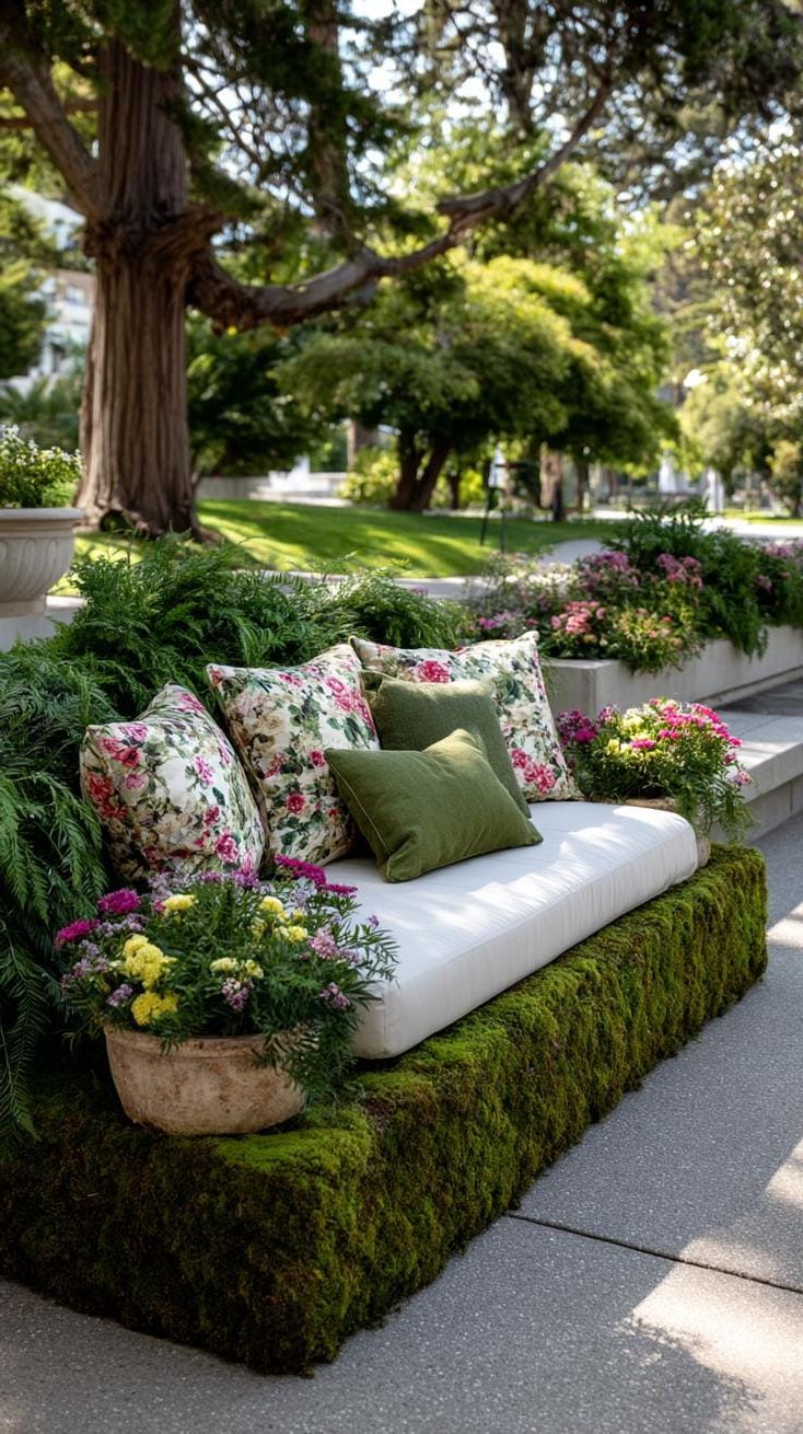 18. How to Build a Moss Sofa with Blossom Cushions