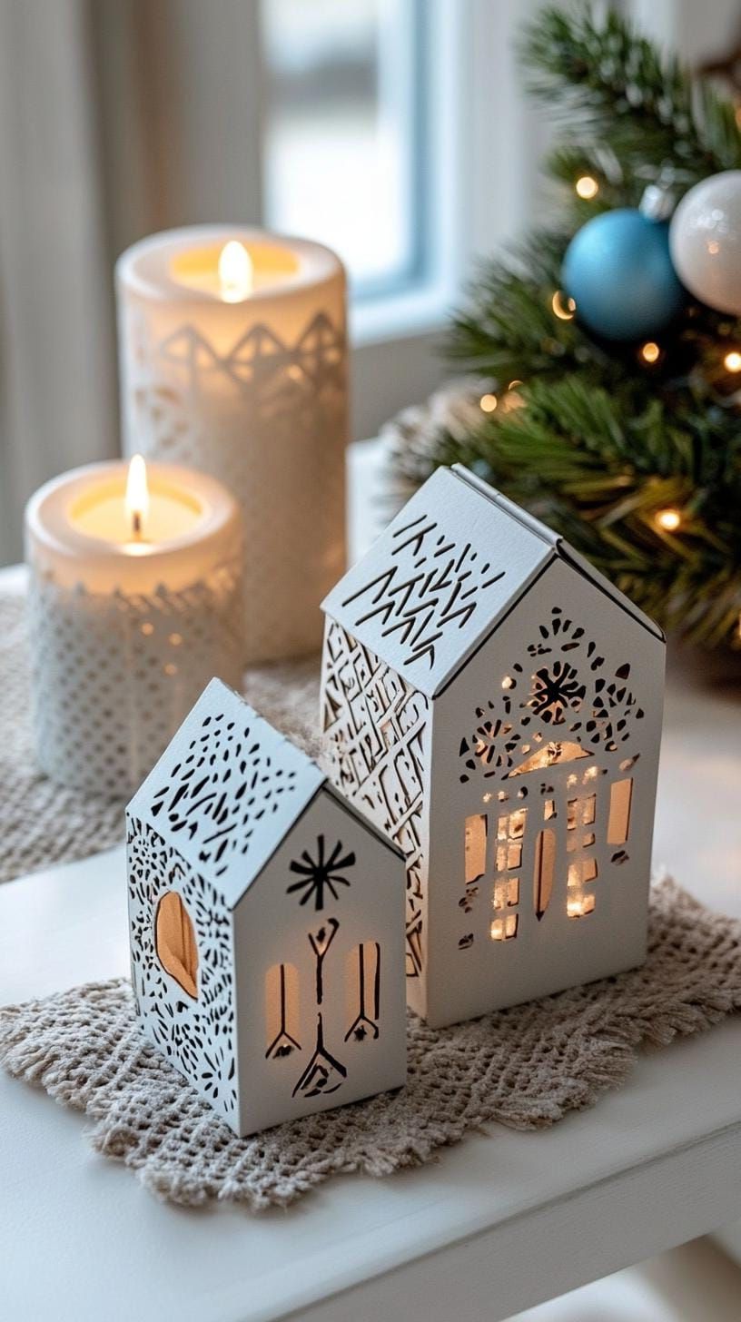 13. Illuminated Scandinavian paper house scenes
