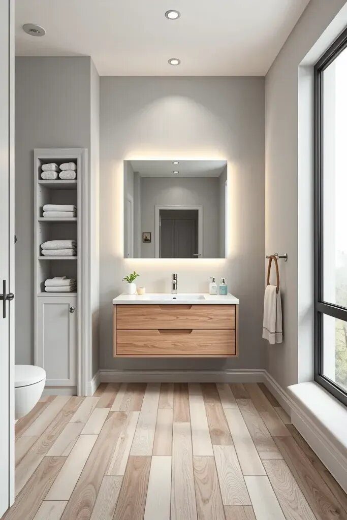Wood Tile Flooring for Minimalist Bathrooms
