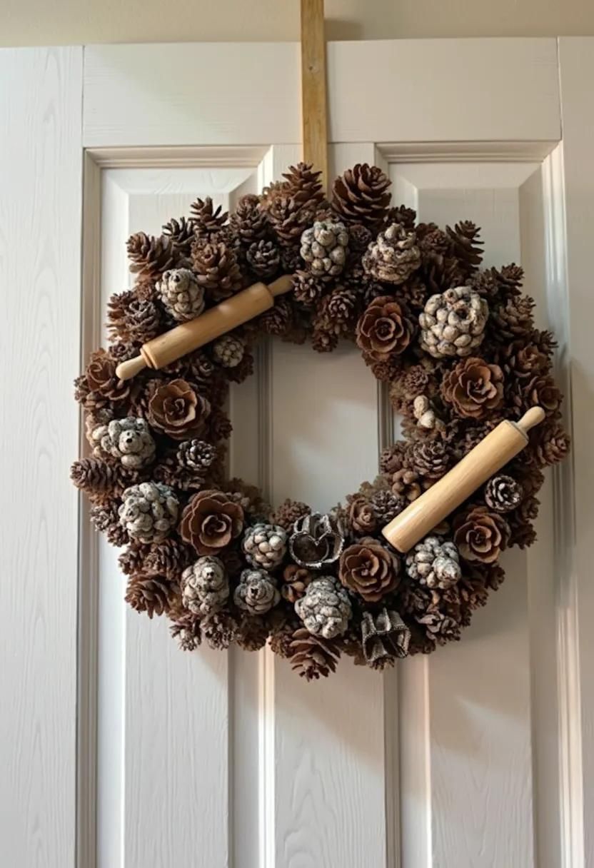 12. Pinecone Wreath With Kitchen Tools
