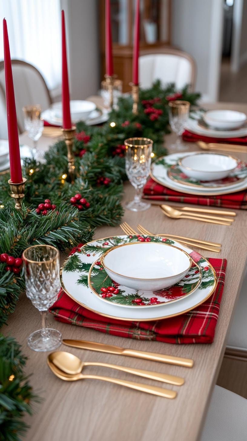 9. Classic Red and Green Table in Tartan and Plaid