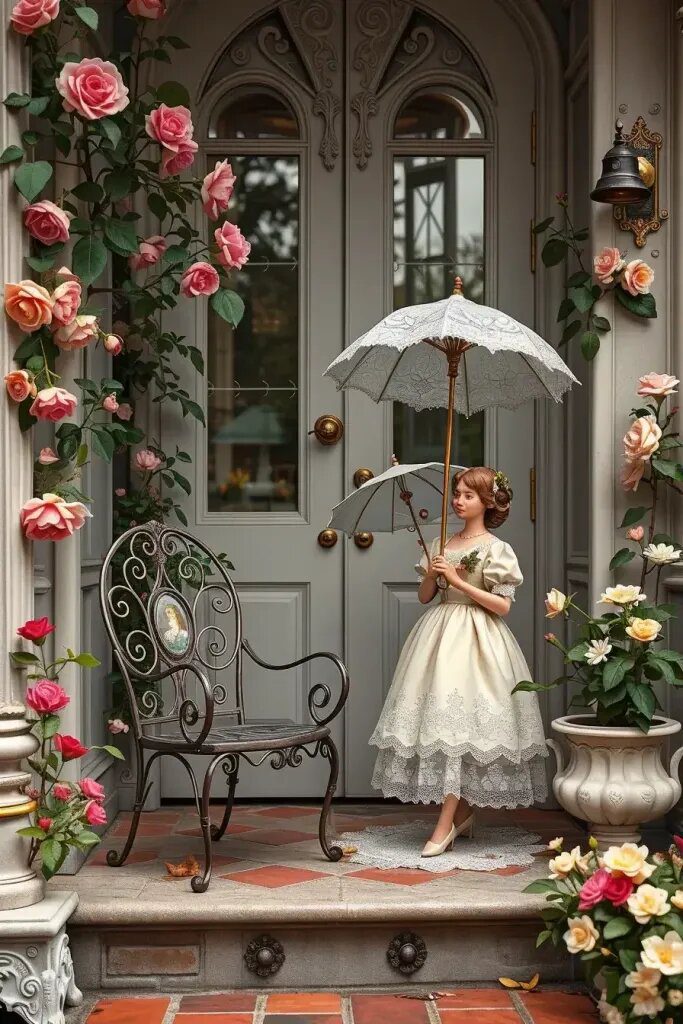 Victorian Dolls Carrying Porcelain Umbrellas - photo 2